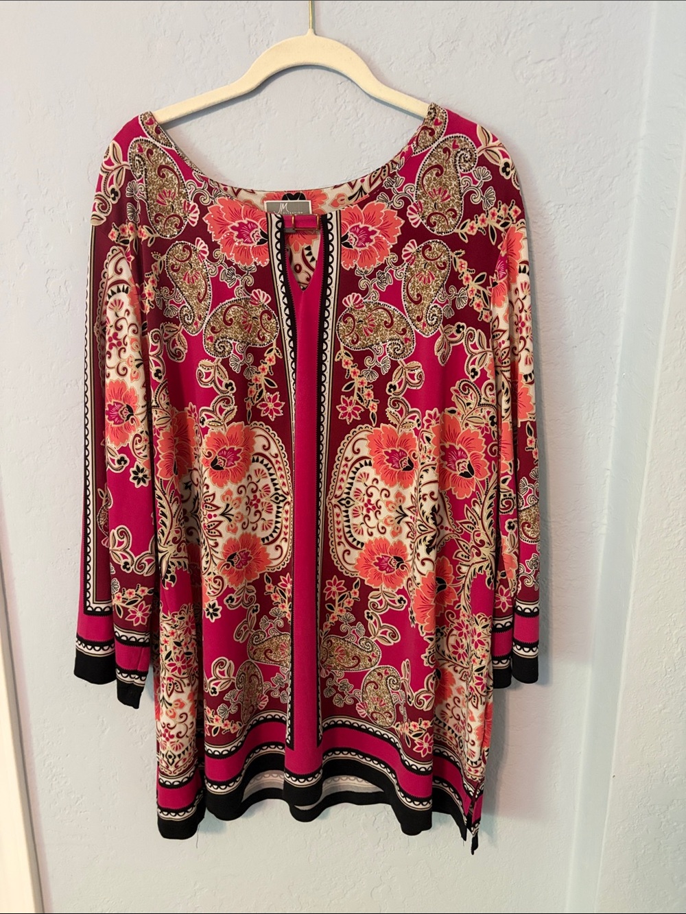 JM Collection Pink Floral Paisley Scoop Neck Tunic